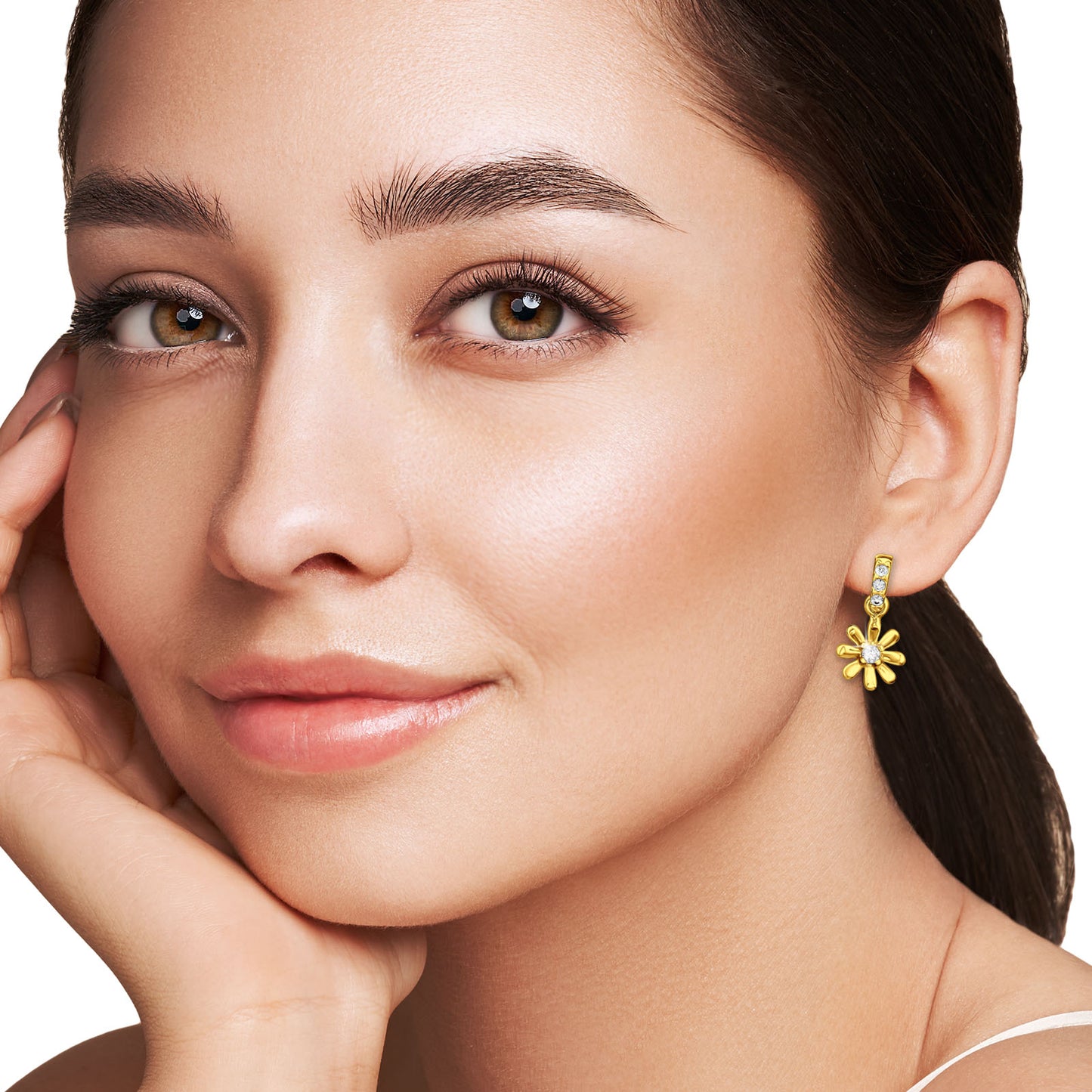 Sterling silver dangling sunflower ear studs with detailed floral design, perfect for elegant jewelry styling.