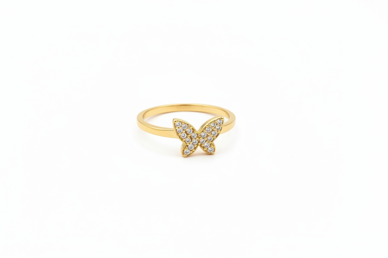 Sterling silver butterfly design ring by Belumiee featuring an intricate butterfly motif on a smooth band.