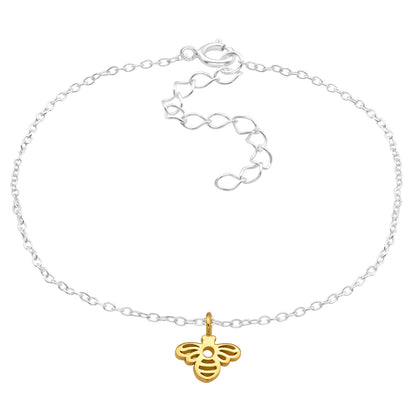 Small bee bracelet in 925 sterling silver with gold plating by Belumiee, featuring detailed bee charm on a delicate chain.