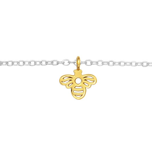 Small bee bracelet made of 925 sterling silver by Belumiee, featuring a delicate bee charm on a sleek silver bracelet.