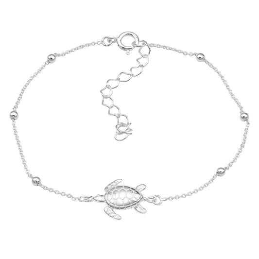 Sterling silver turtle bracelet by Belumiee featuring detailed turtle charm on a delicate chain.