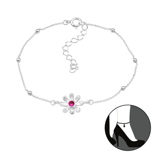 Flower Anklet with Cubic Zirconia – 925 Sterling Silver | Belumiee