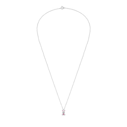 Kids rabbit necklace in 925 sterling silver featuring a cute pink rabbit charm, ideal for children's jewelry.