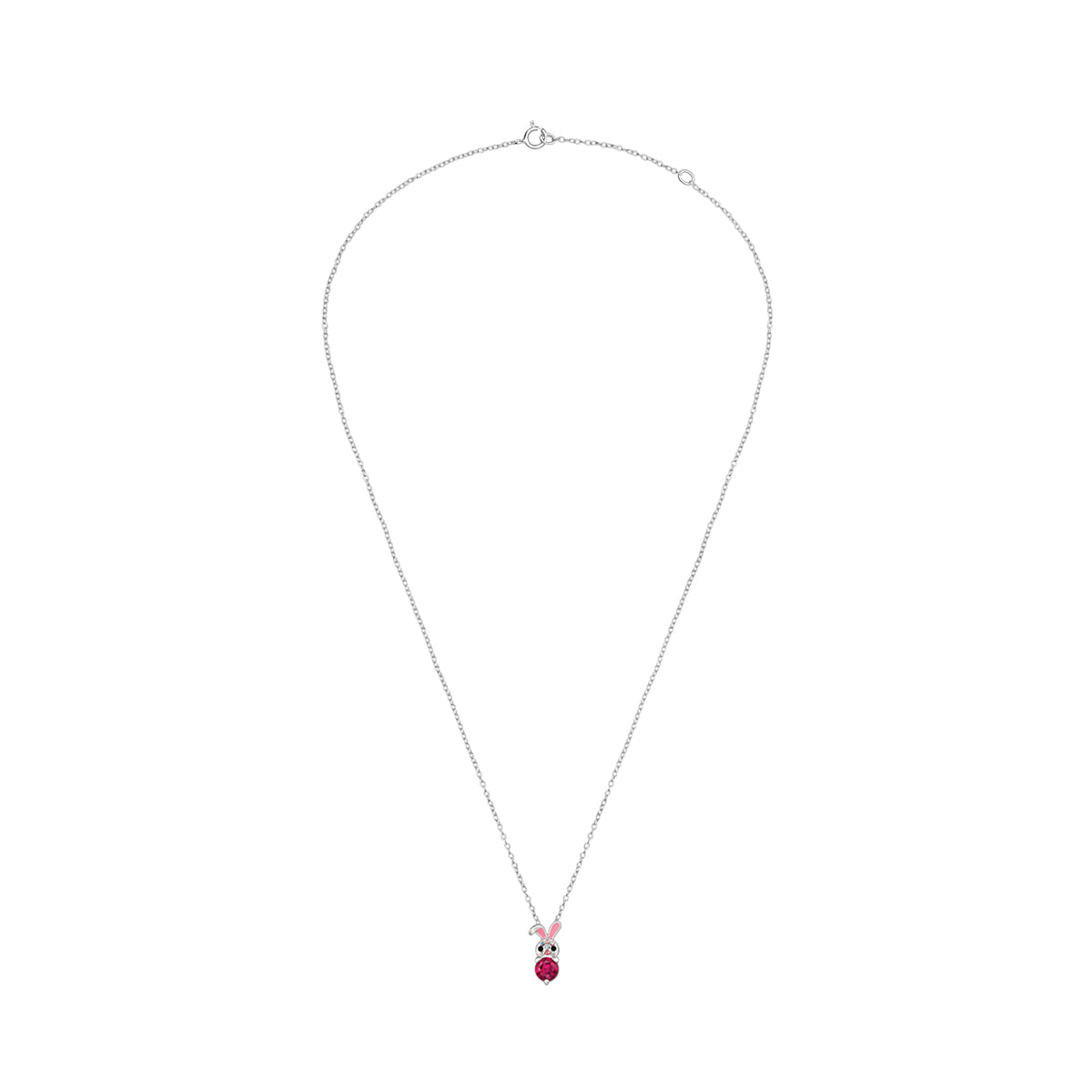 Kids rabbit necklace by Belumiee, 925 sterling silver with pink epoxy, cubic zirconia, and crystal, featuring a cute rabbit pendant.
