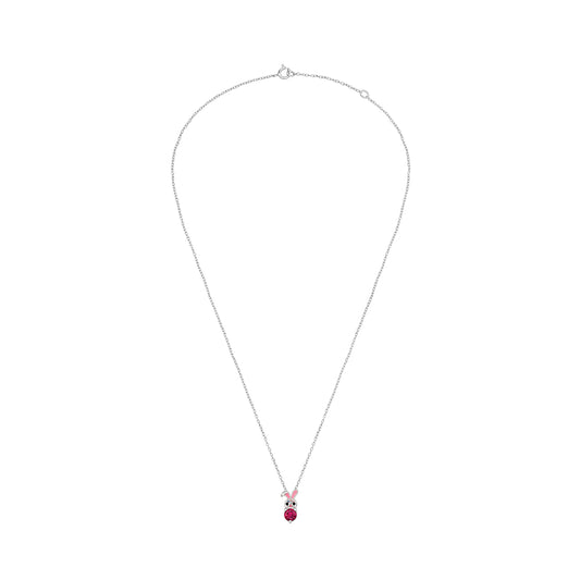 Kids rabbit necklace by Belumiee, 925 sterling silver with pink epoxy, cubic zirconia, and crystal, featuring a cute rabbit pendant.