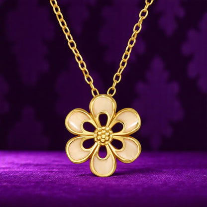 Gold plated Plumeria necklace from Belumiee, made of 925 sterling silver, with delicate floral design and adjustable length.