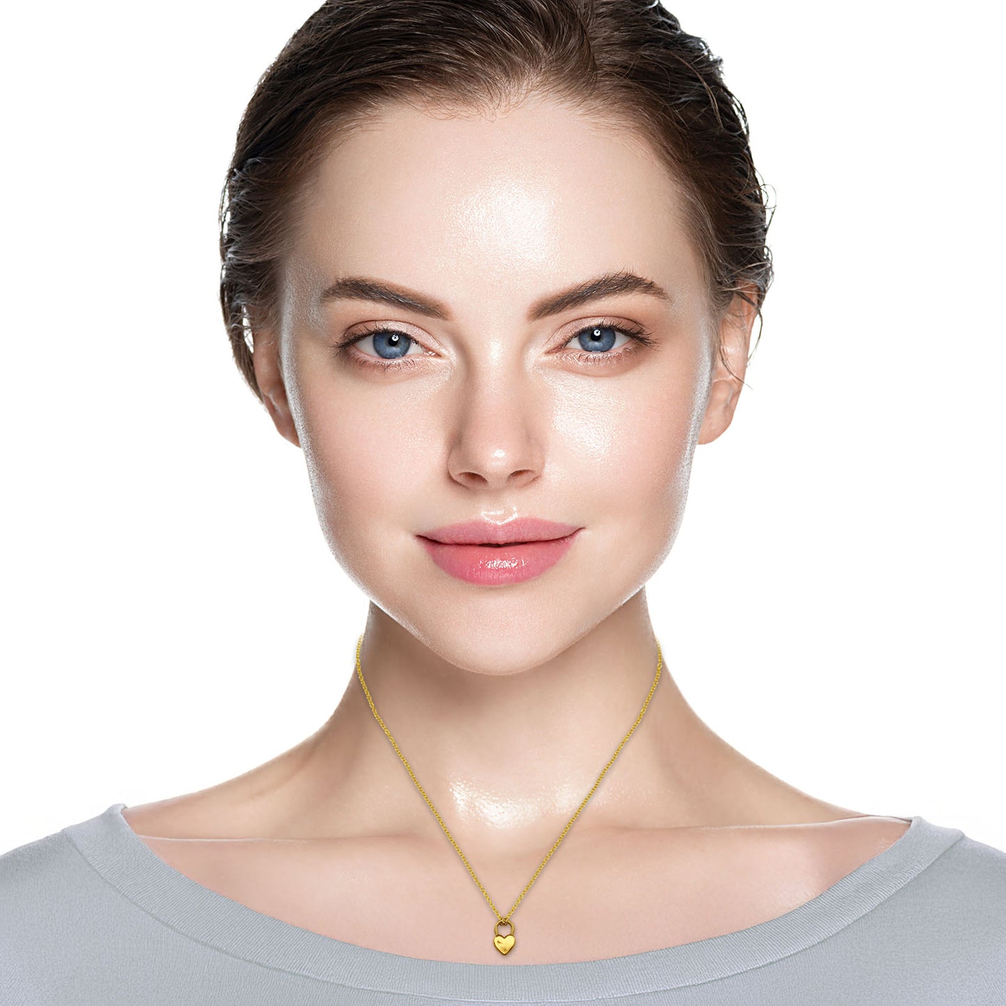 Gold plated heart padlock necklace in 925 sterling silver, featuring a delicate chain and elegant design by Belumiee.