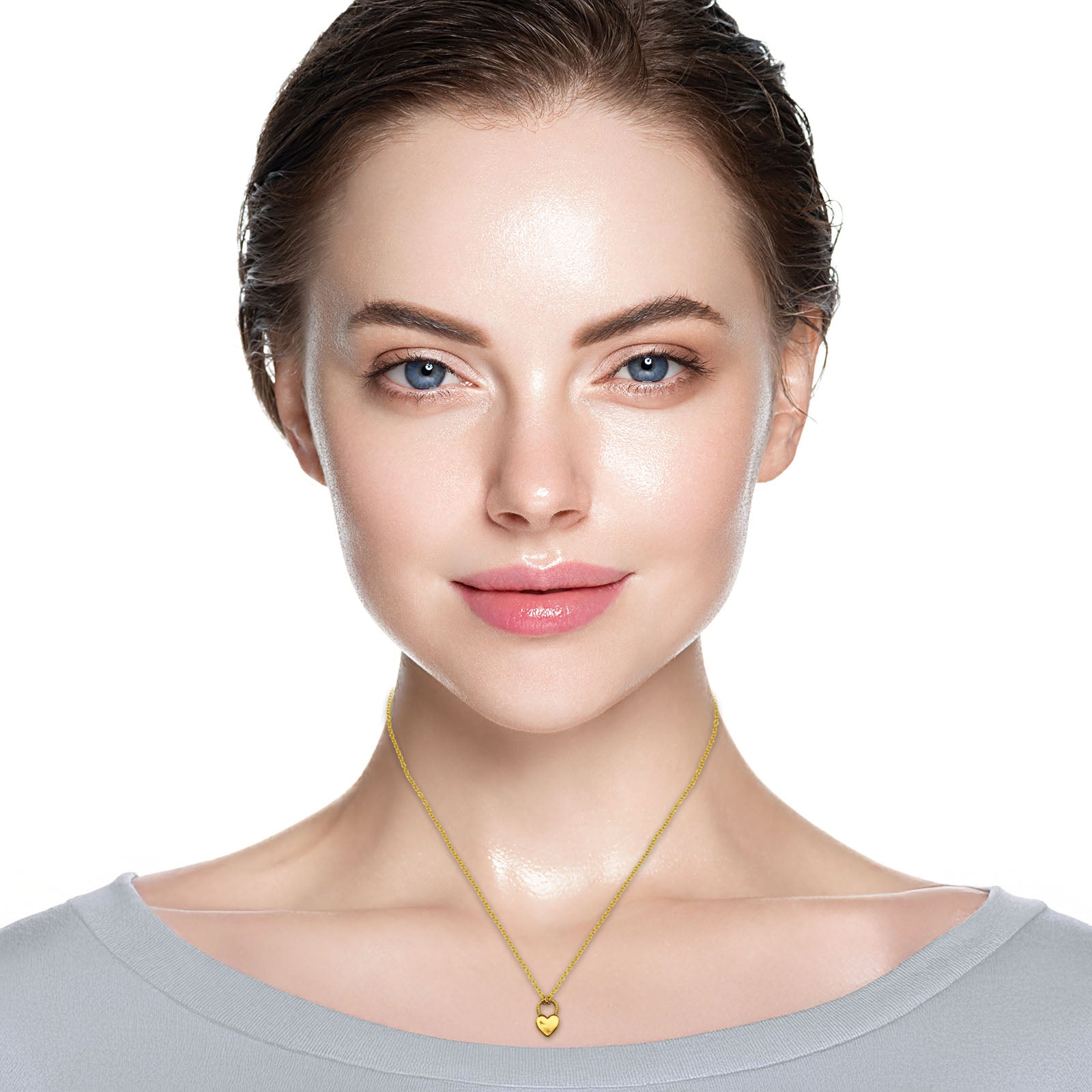 Gold plated heart padlock necklace in 925 sterling silver, featuring a delicate chain and elegant design by Belumiee.