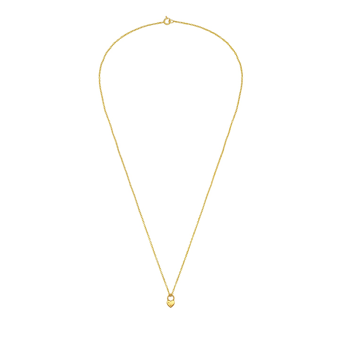 Gold plated heart padlock necklace in 925 sterling silver by Belumiee, with a 45cm chain and elegant design.