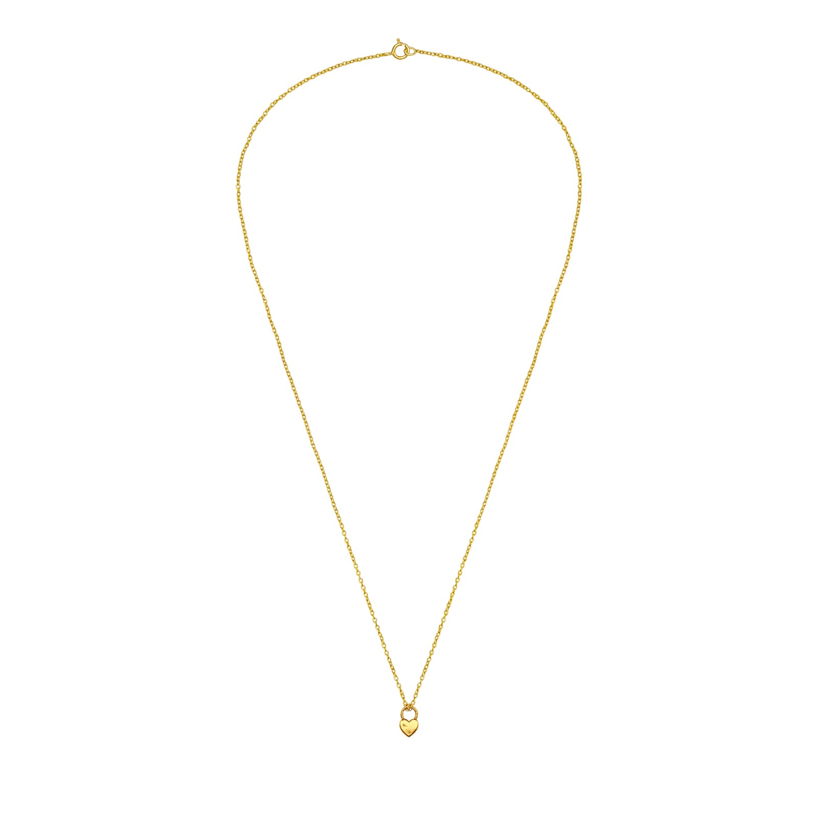 Gold plated heart padlock necklace in 925 sterling silver by Belumiee, with a 45cm chain and elegant design.