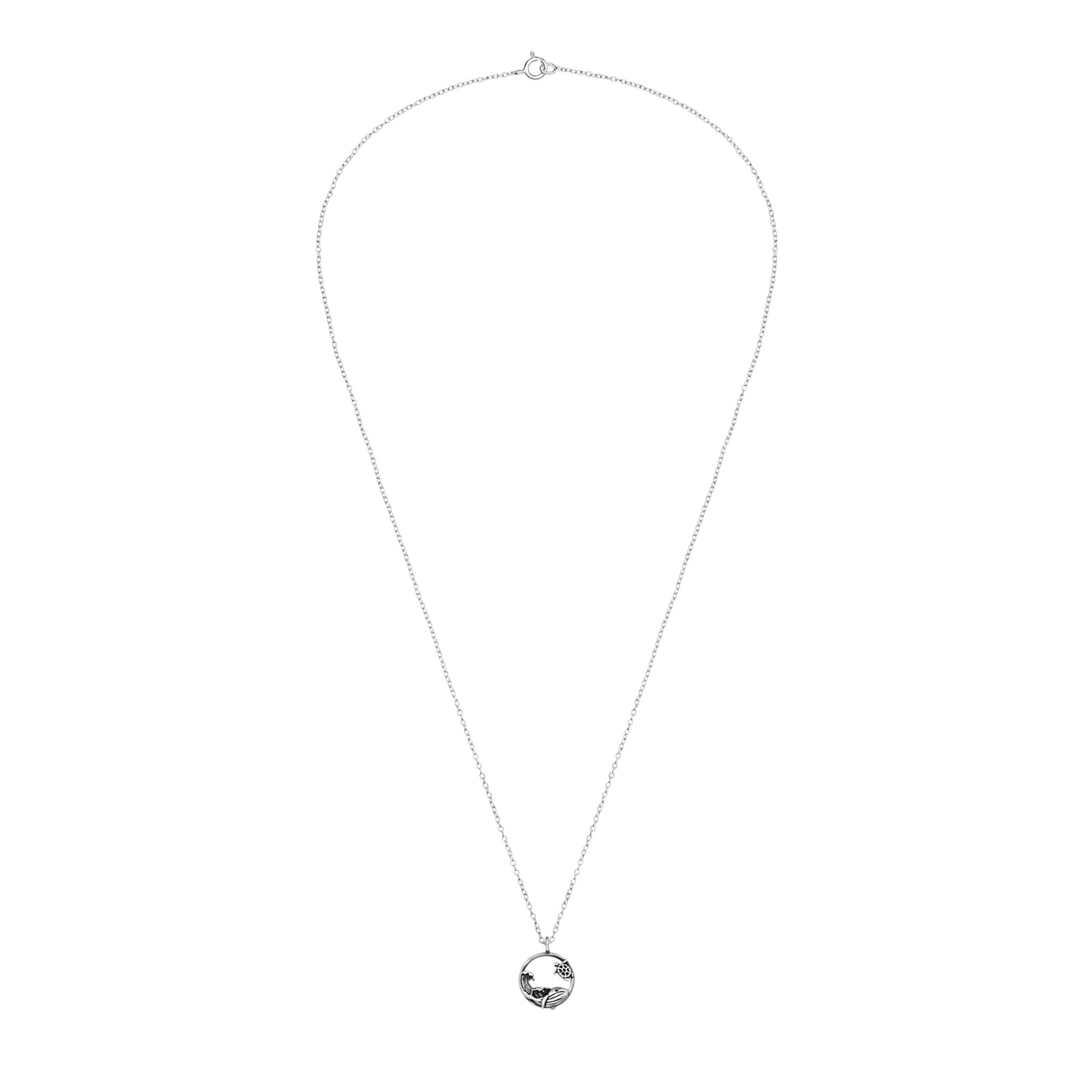 Sterling silver whale, sea turtle, and wave necklace featuring intricate ocean-themed design by Belumiee.