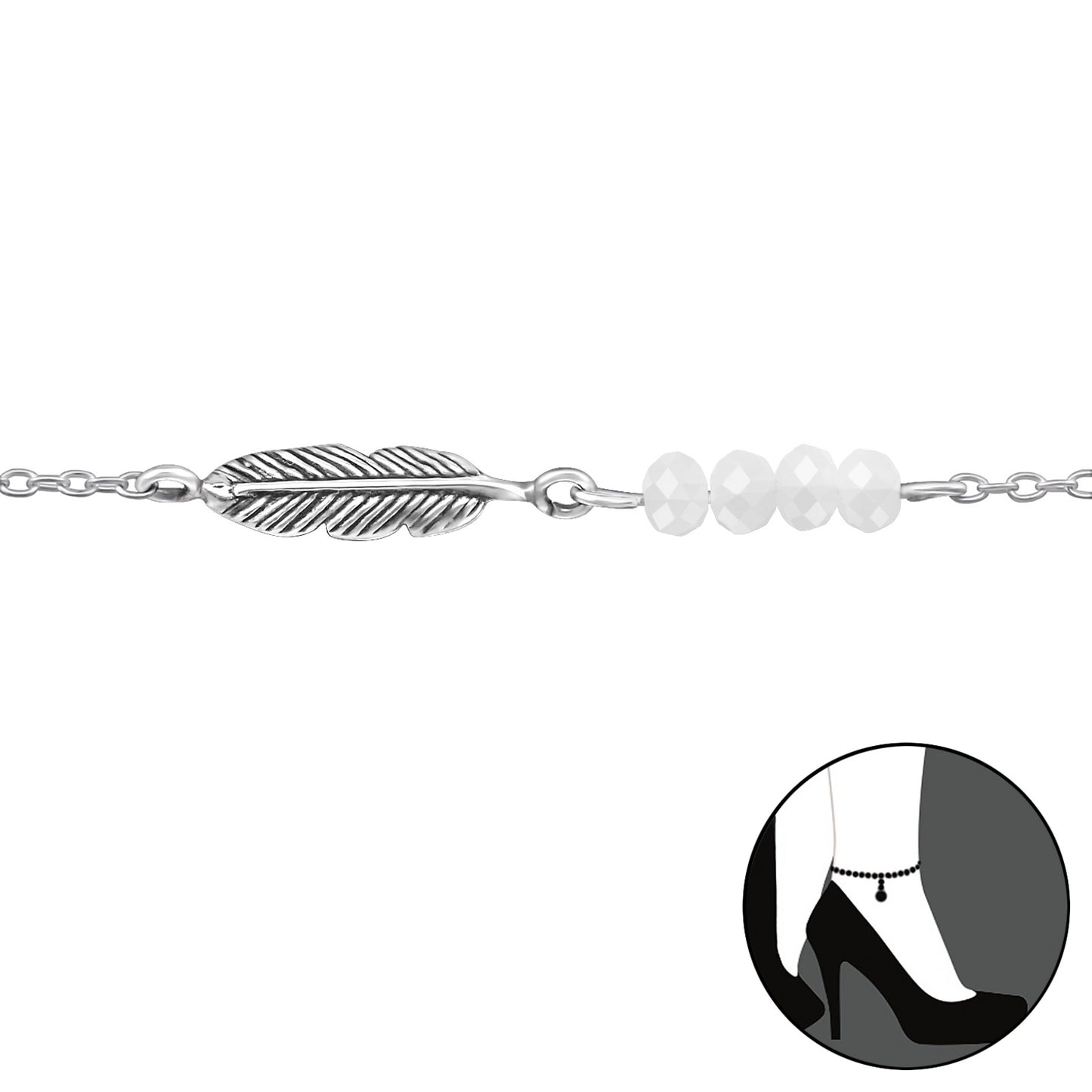 Silver Feather Anklet – 925 Sterling Silver | Belumiee