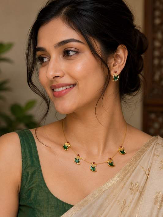 Traditional Floating Manga Mala necklace set by Belumiee featuring imitation jewelry with intricate design and elegant style.
