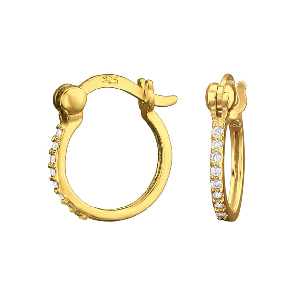 Sterling silver French Lock Pavé Ear Hoops with sparkling crystals, stylish and elegant jewelry by Belumiee.