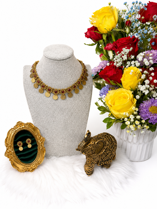 Kerala Floral Coin Temple Necklace Set