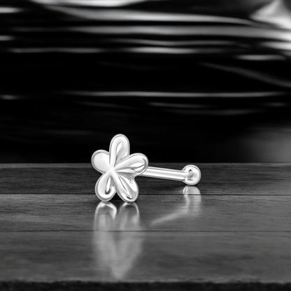 Sterling silver flower nose stud in 22G with a delicate floral design, ideal for nose piercings and fine jewelry.