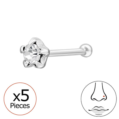 Sterling silver Star Crystal nose stud in 22G with a sparkling crystal, featuring a sleek and stylish design.