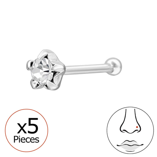 Sterling silver Star Crystal nose stud in 22G with a sparkling crystal, featuring a sleek and stylish design.