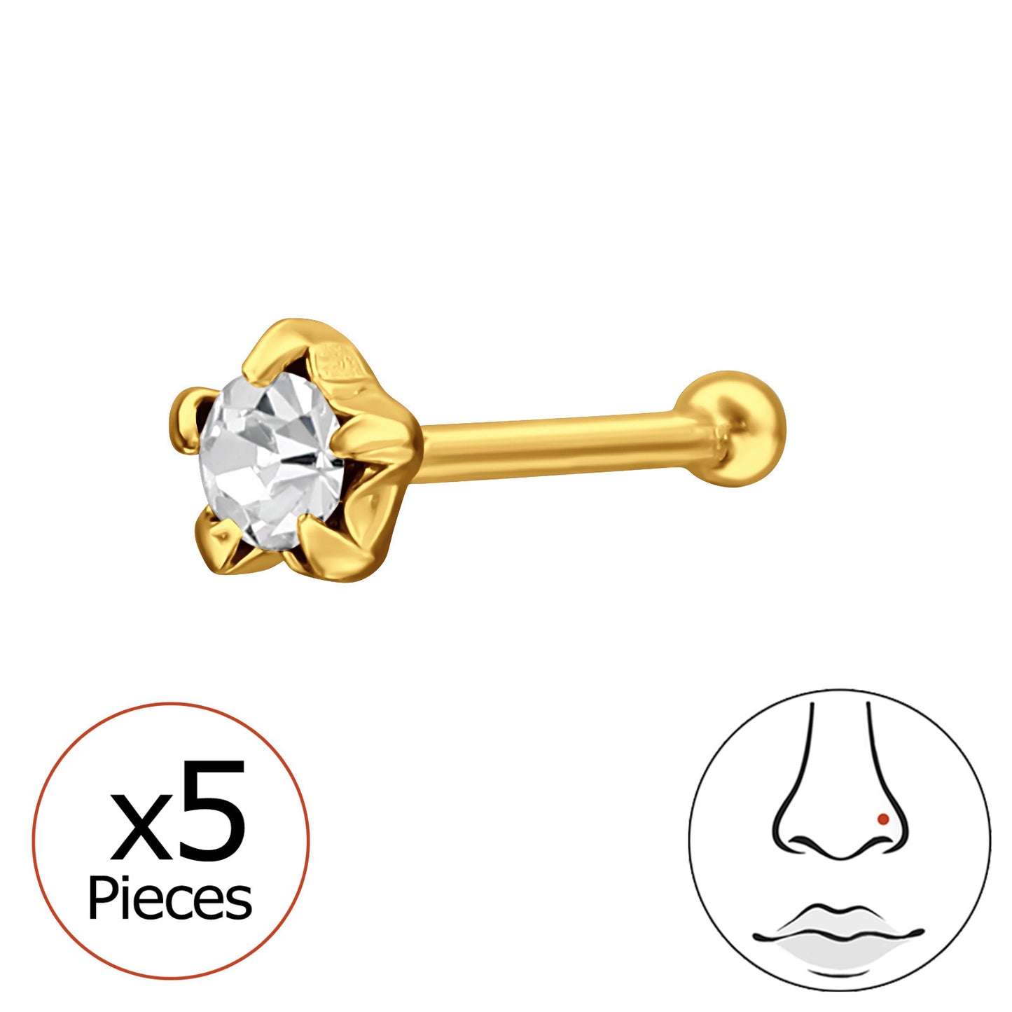 Sterling silver star crystal nose stud from Belumiee, 22G, featuring a sparkling crystal decoration for nose piercing.