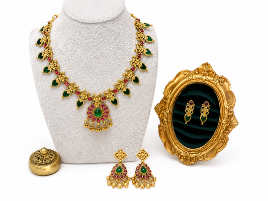 Kerala Palakka Temple Necklace Set | Traditional South Indian Imitation Jewellery