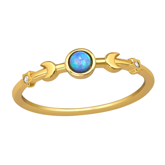 Sterling silver Triple Moon and Stars ring by Belumiee, featuring intricate moon and star designs on a polished band.