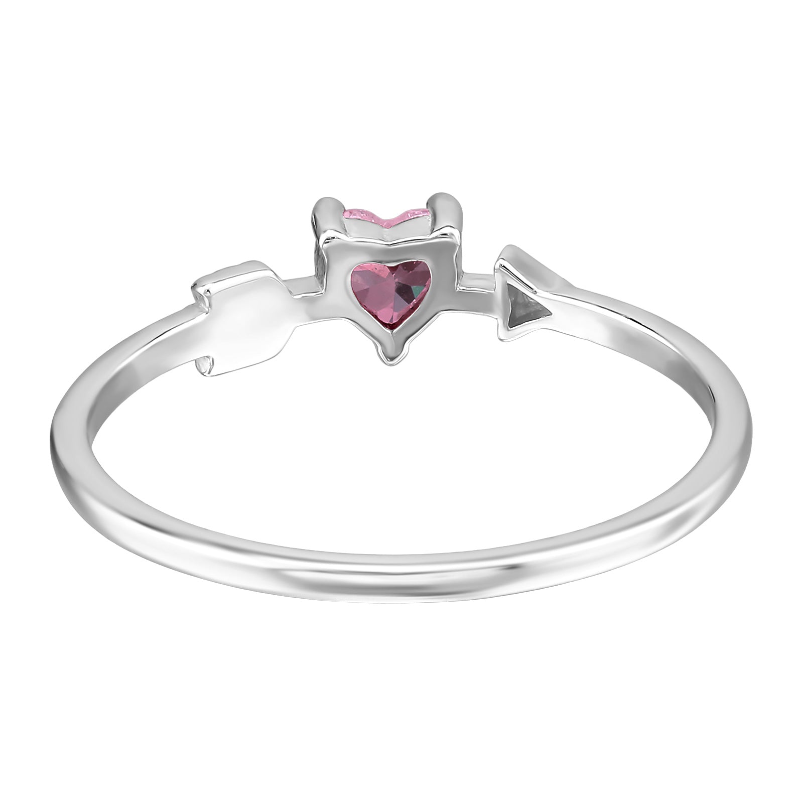 Sterling silver Heart & Arrow ring with pink and white accents, crafted by Belumiee, featuring a detailed heart and arrow design.