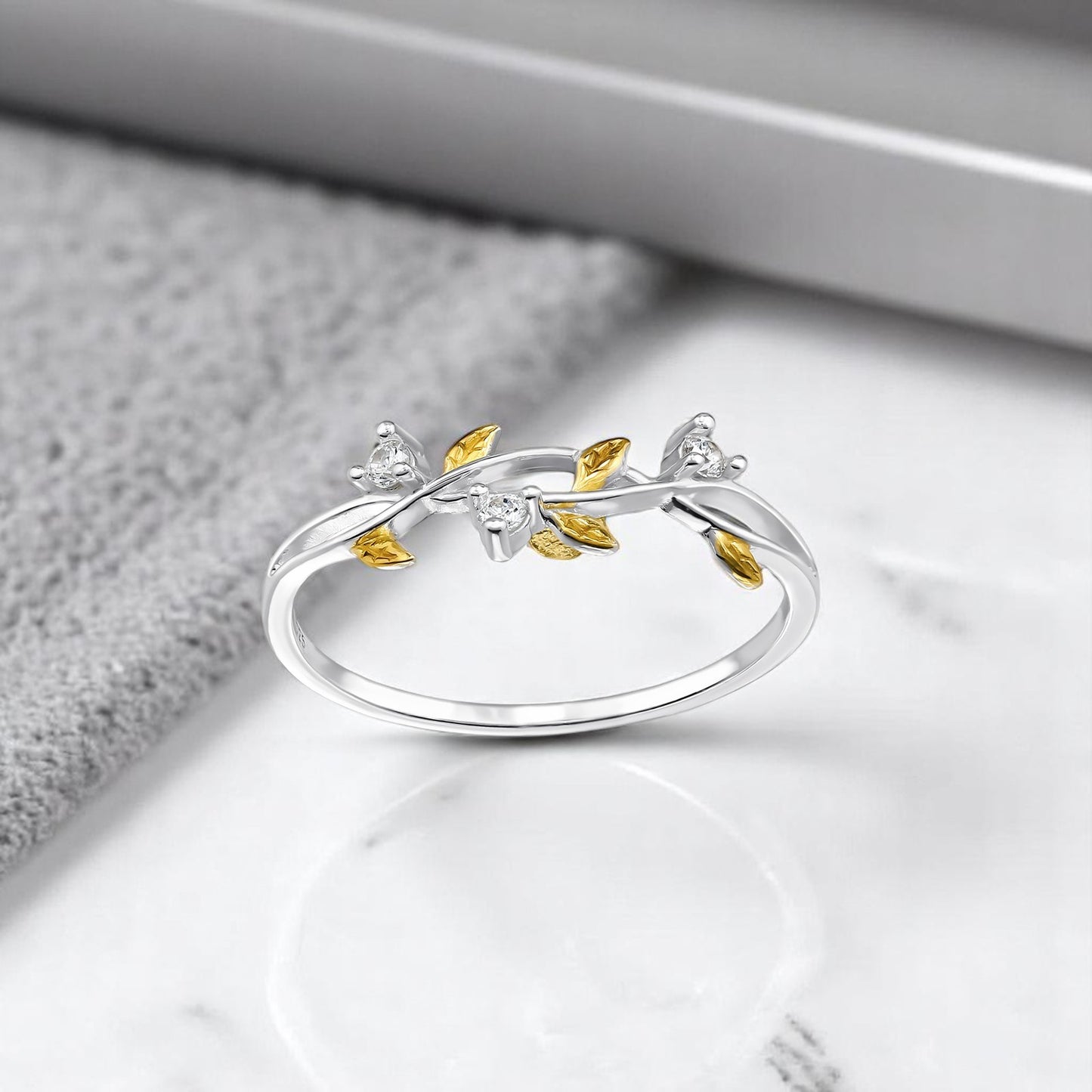 Sterling silver Leaf Two-Tone Ring by Belumiee, featuring a detailed leaf design with contrasting silver tones.
