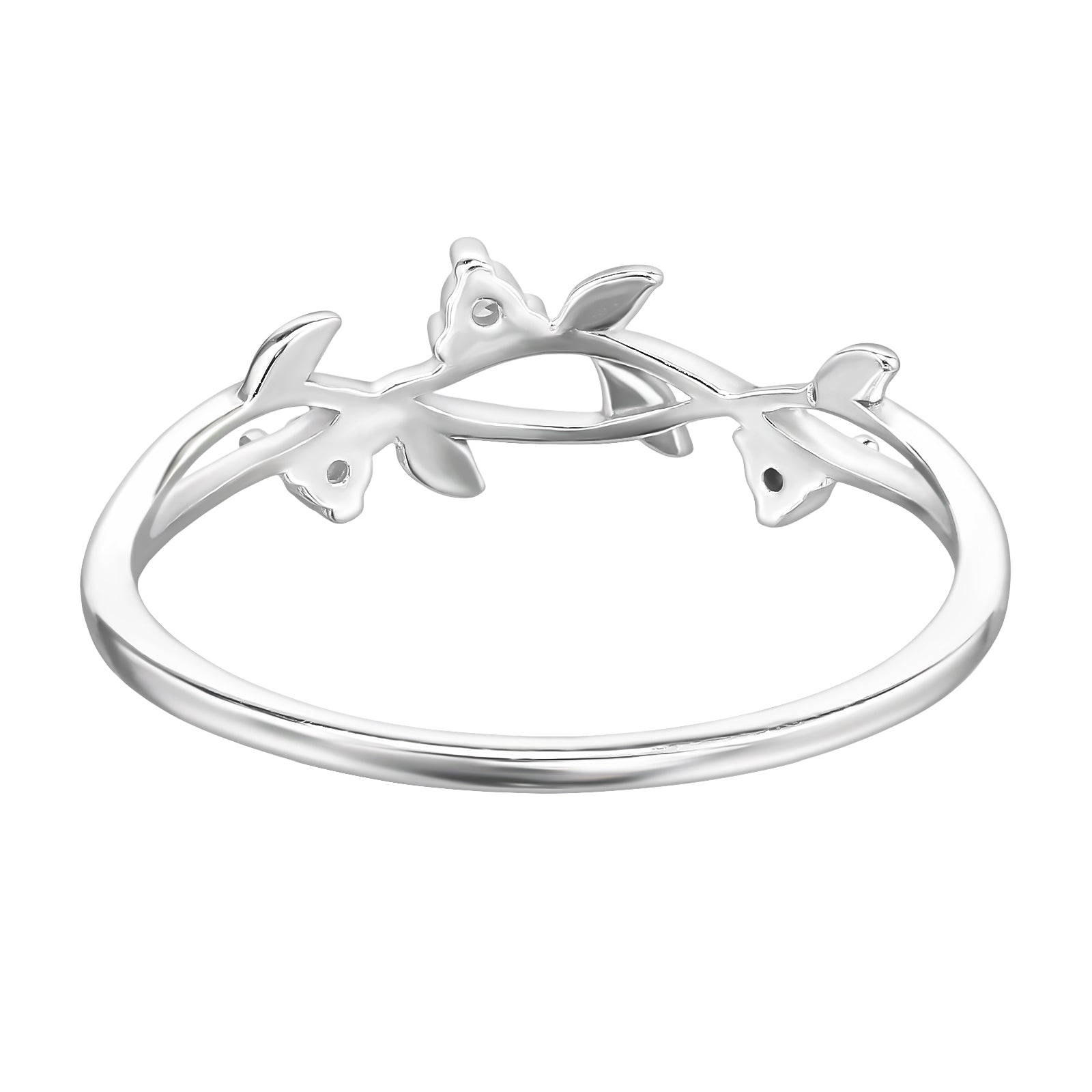 Two-tone sterling silver leaf ring by Belumiee, showcasing a detailed leaf design on a polished band.