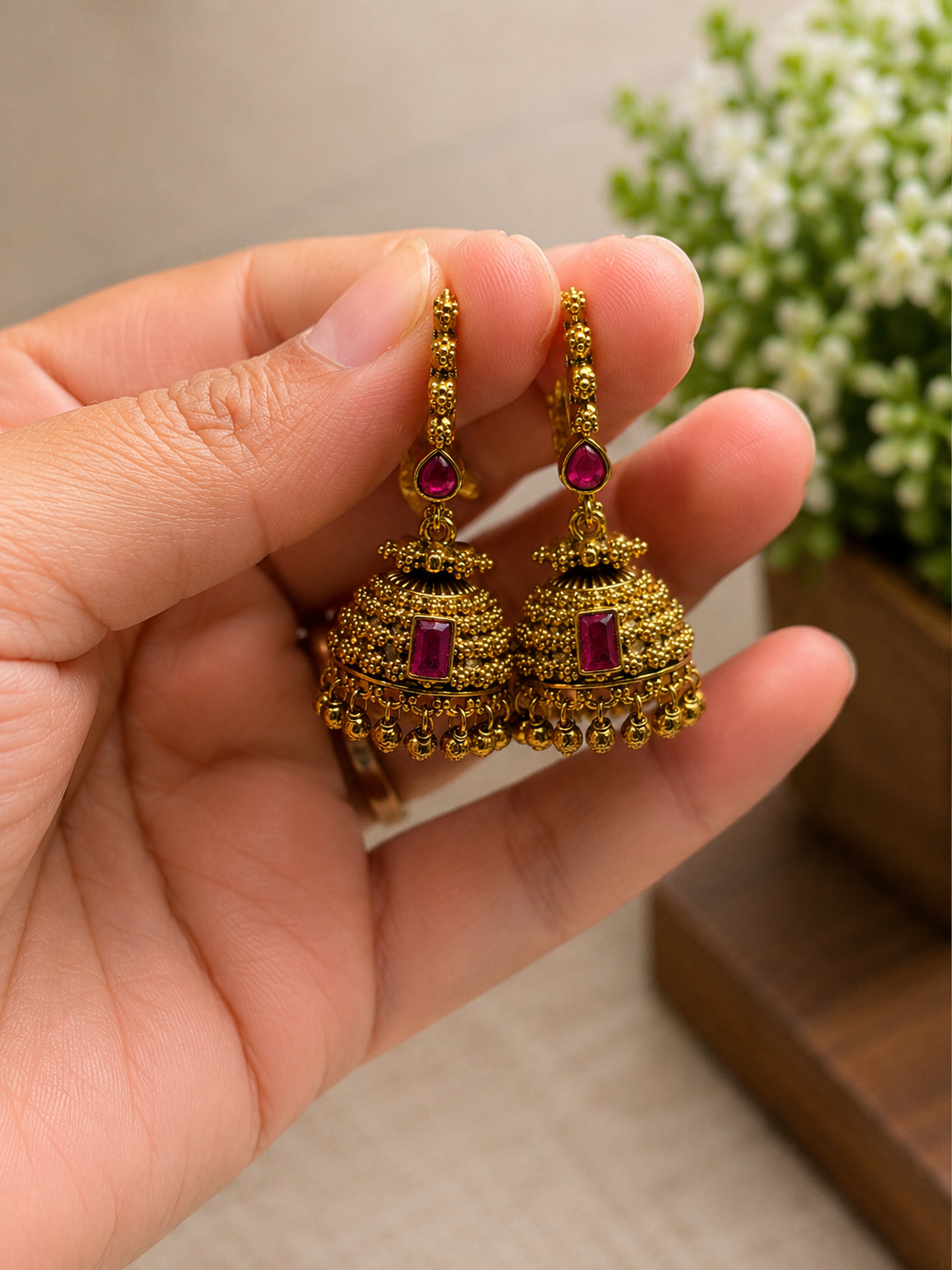 Ruby Temple Jhumka Earrings