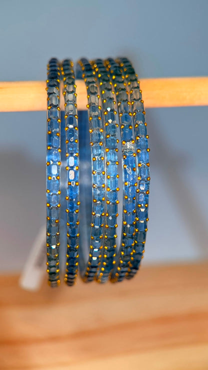 Baby blue Navrang Sparkle glass bangles set by Belumiee, featuring shiny, decorative bangles perfect for traditional or festive wear.