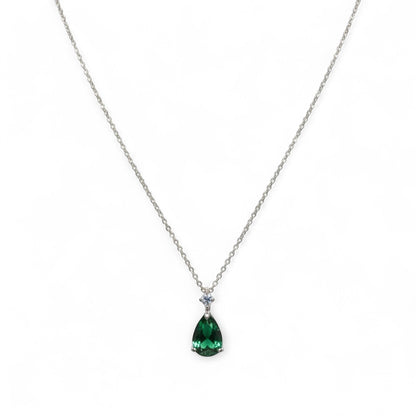 Green teardrop pendant necklace in 925 sterling silver by Belumiee, featuring a smooth, polished green gemstone on a silver chain.