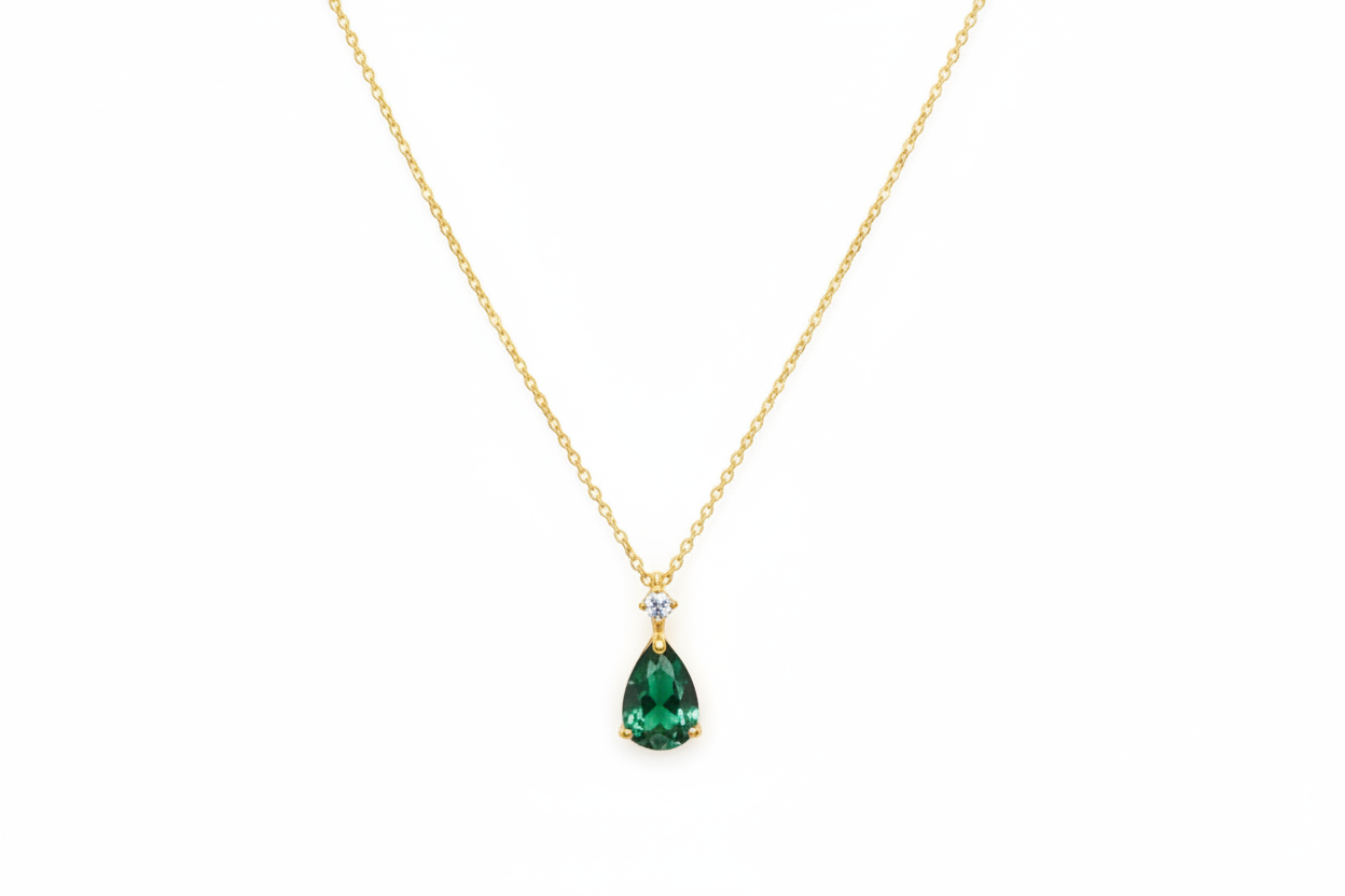 Green Teardrop Pendant Necklace – 925 Sterling Silver | Belumiee