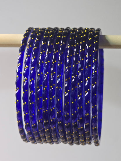 Blue Raindrop faceted glass bangles with gold-dot detailing