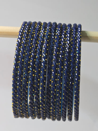 Peacock Green Ratna twisted glass bangles with gold-dot detailing