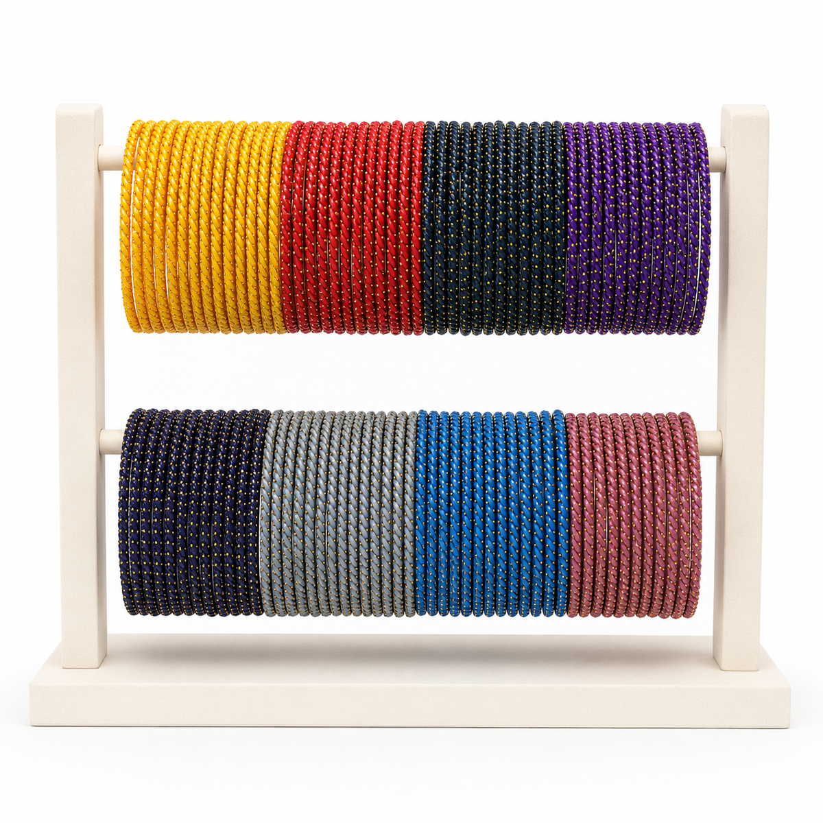 Ratna twisted gold-dot glass bangles in eight colours