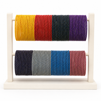 Ratna twisted gold-dot glass bangles in eight colours