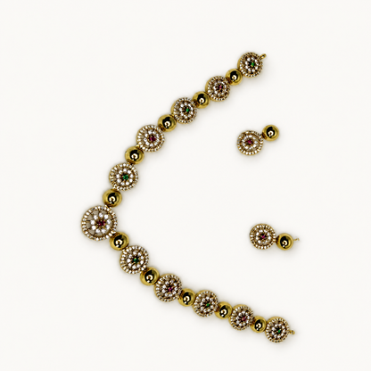 Ruby and emerald halo American Diamond necklace and matching earrings set