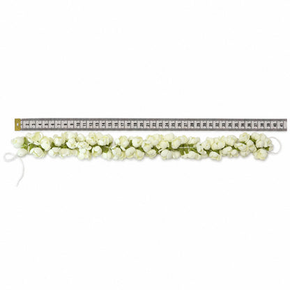 Single-layer artificial jasmine hair garland beside a ruler showing its approximate 40 cm length
