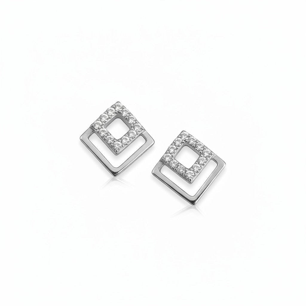 Belumiee square stud earrings in 925 sterling silver with sparkling AAA CZ stones for a minimalist everyday look.