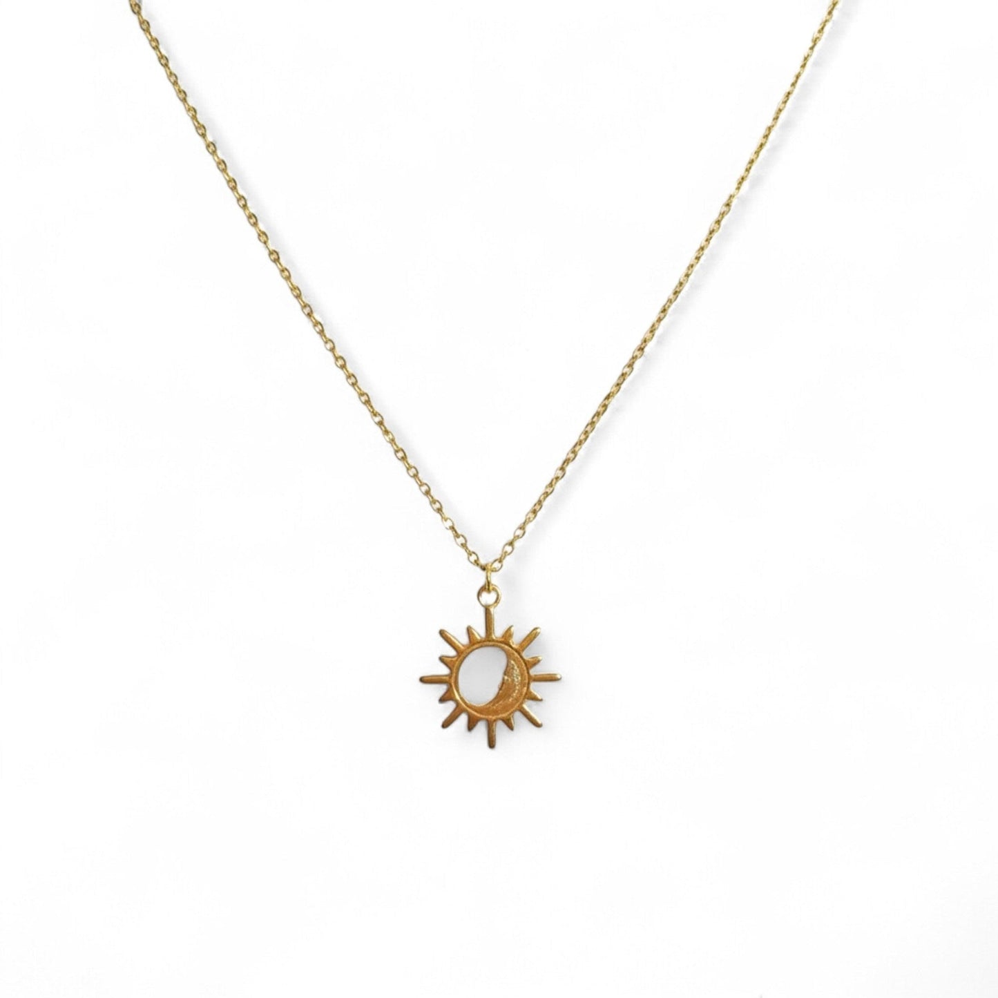 Belumiee gold-plated sterling silver sun pendant necklace with a delicate chain, perfect for everyday wear.