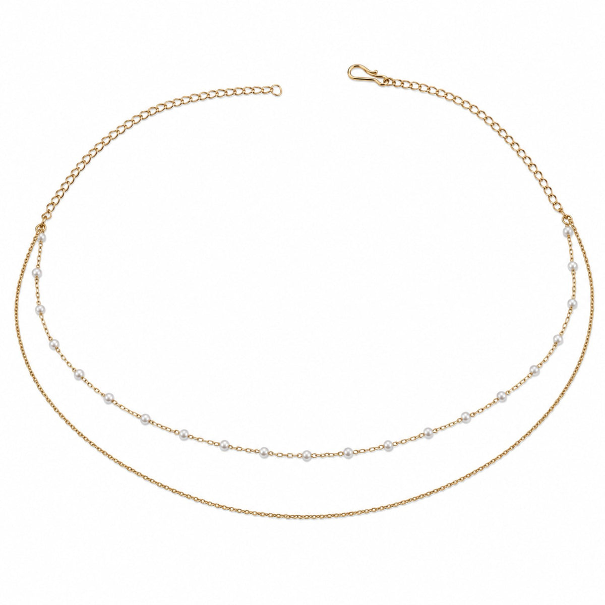 Full adjustable double-layer gold-tone hip chain with evenly spaced white pearls