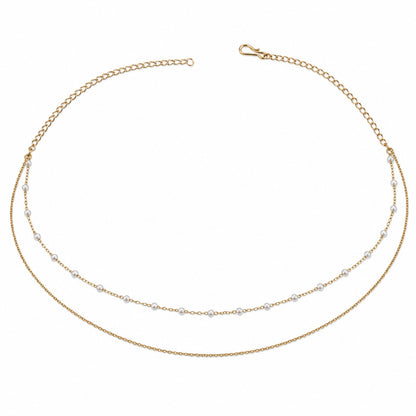 Full adjustable double-layer gold-tone hip chain with evenly spaced white pearls