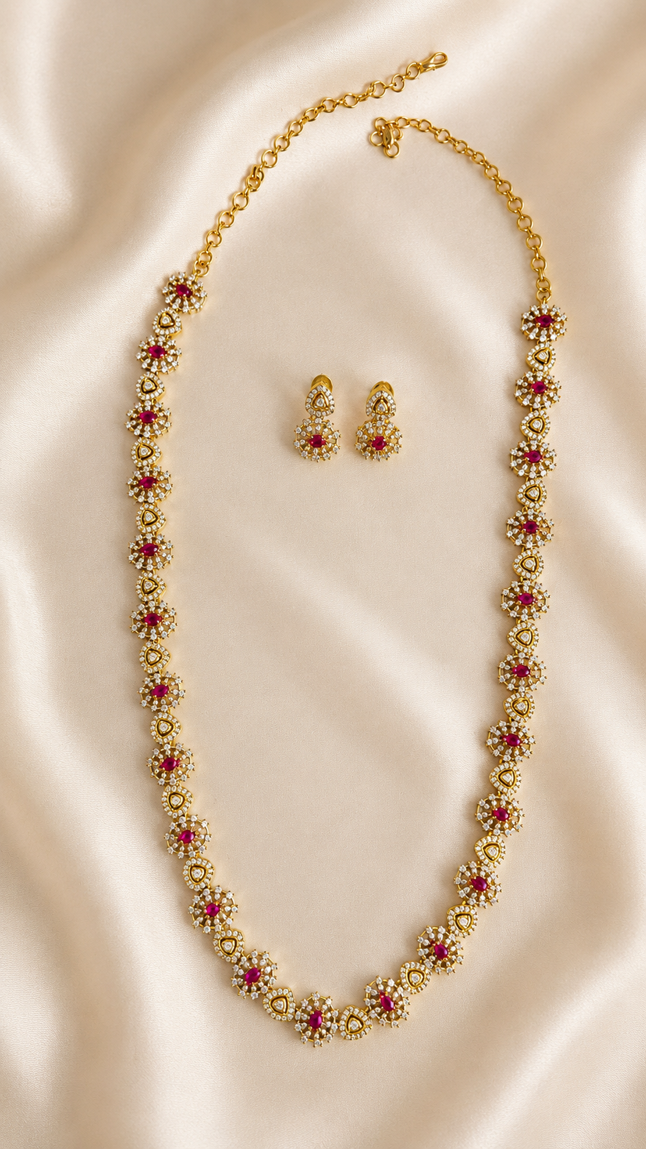 Belumiee Floral Grace AD necklace and earring set featuring intricate floral design with matching jewelry for elegant occasions.