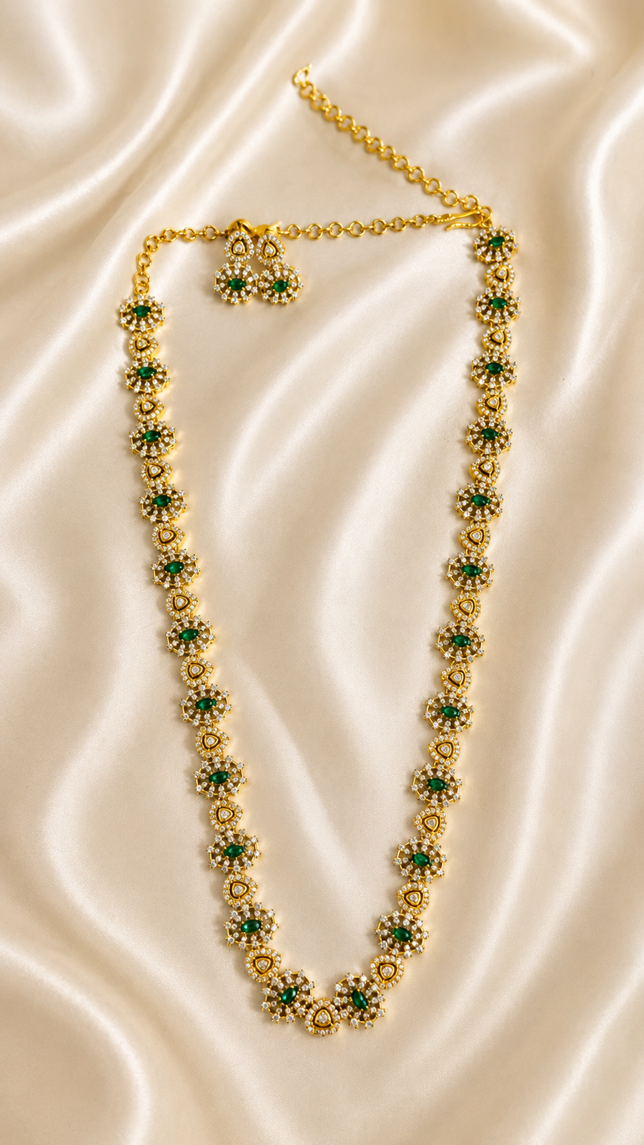 Belumiee Floral Grace AD necklace and earring set with intricate floral design and elegant gold-tone jewelry for women.