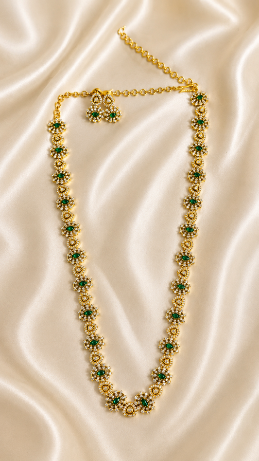 Belumiee Floral Grace AD necklace and earring set with intricate floral design and elegant gold-tone jewelry for women.