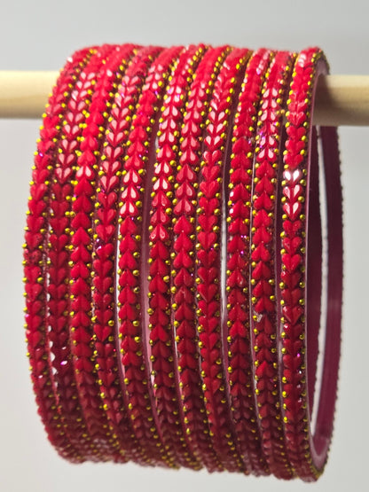 Heart Beats Pastel Strawberry glass bangle set with gold-dot heart detailing