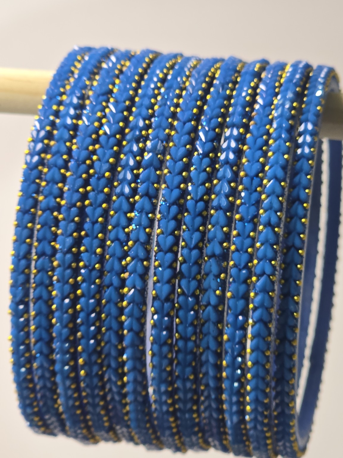 Heart Beats Pastel Turquoise glass bangle set with gold-dot heart detailing