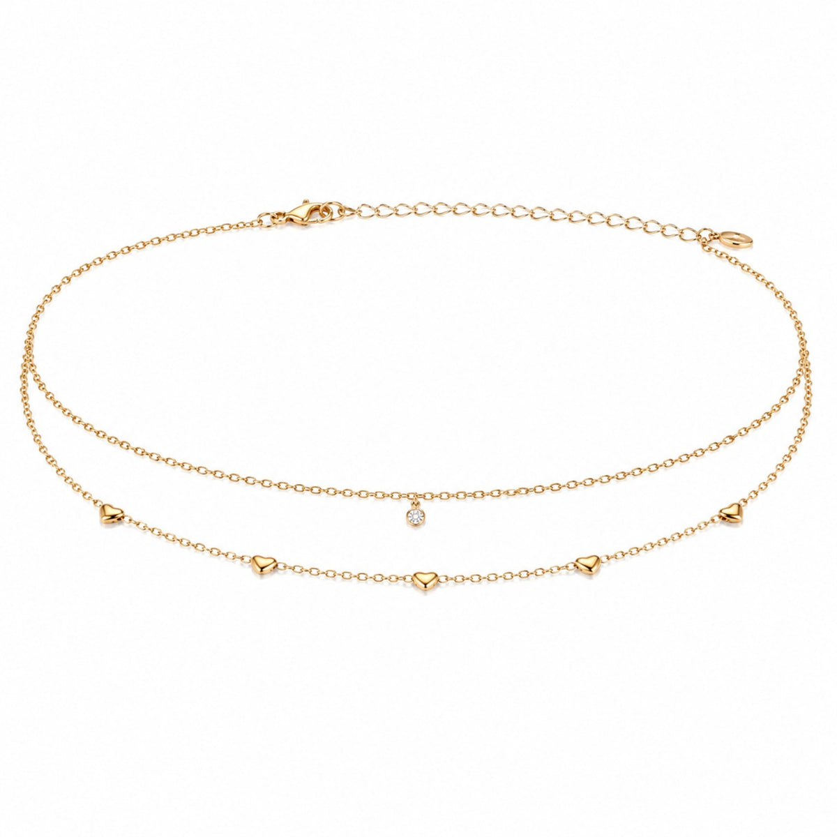 Full adjustable double-layer gold-tone hip chain with heart stations and clear centre drop