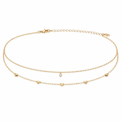 Full adjustable double-layer gold-tone hip chain with heart stations and clear centre drop
