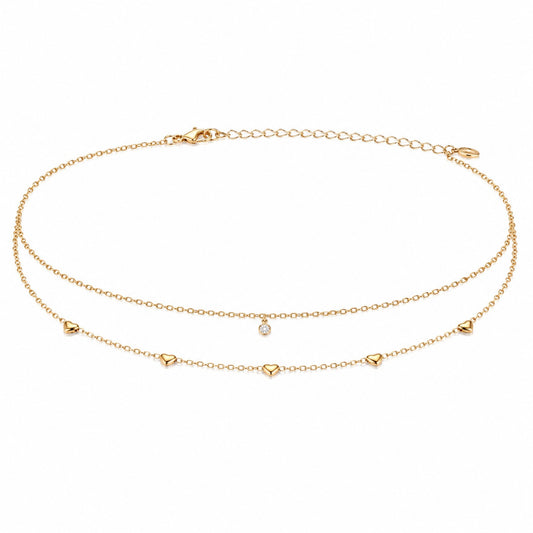 Full adjustable double-layer gold-tone hip chain with heart stations and clear centre drop
